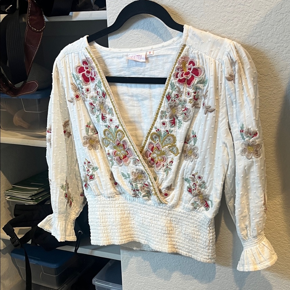 Floral Embroidered V-Neck Blouse